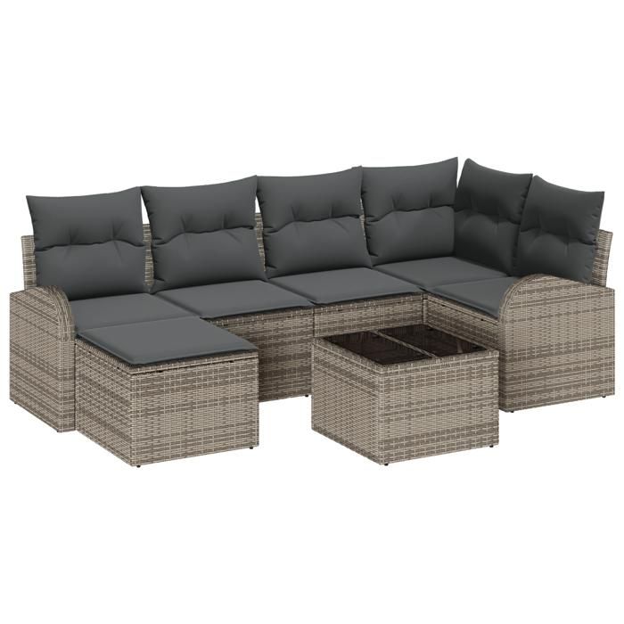 Ensemble de canapés de jardin 6 pièces avec coussins en rotin noir poly, Canapé de jardin 2 places avec rangement et 3354788