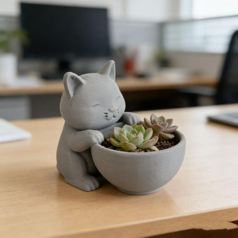 Kattformad Kruka Med Dräneringshål Unikt Designad För Suckulenter Små Blommor Och Kaktusar Sovrum Kontor Skrivbordsdekoration