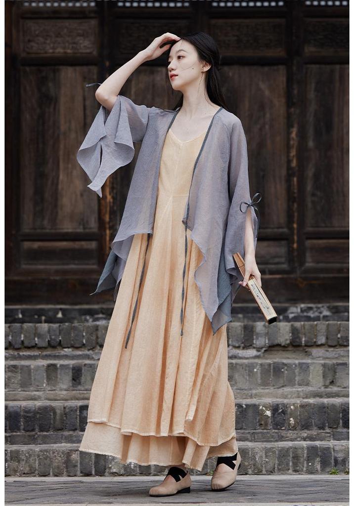 2025 Summer Dark Silent Willow Patchwork Camisole Dress with Large Hem