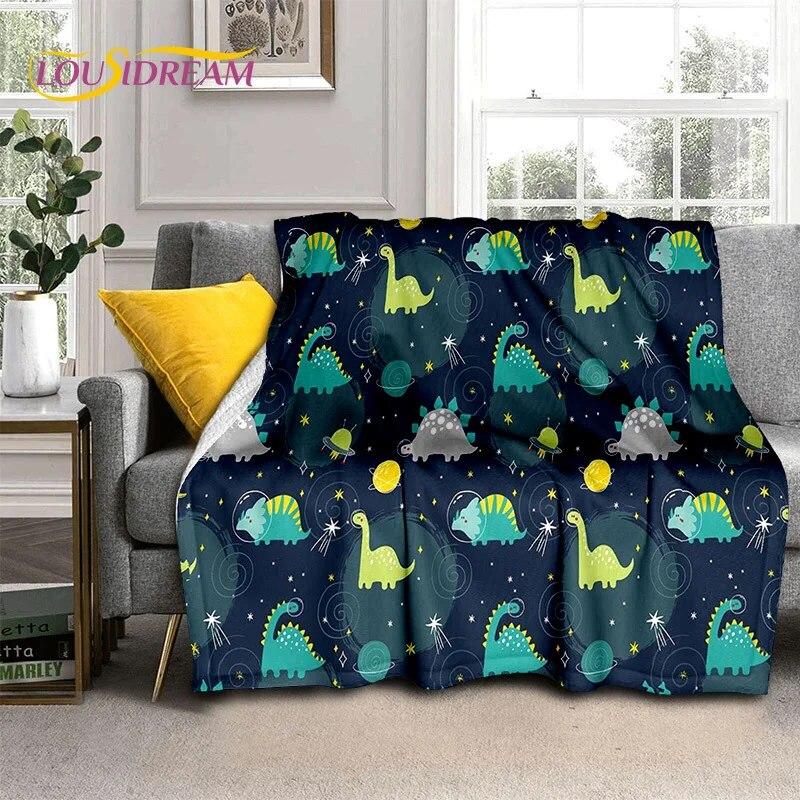 HD Cute Dino Cartoon 3D Dinosaur Space Children Blanket,soft Throw Blanket for Home Bedroom Bed Sofa Picnic Office Cover Blanket