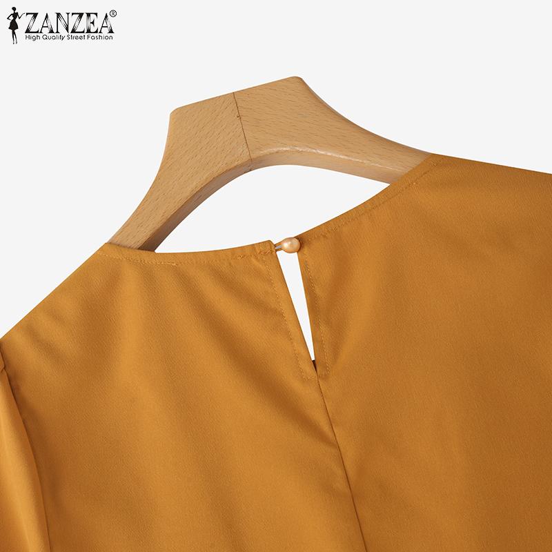 ZANZEA Women Casual Round Neck Solid Color 3/4 Sleeve Blouse