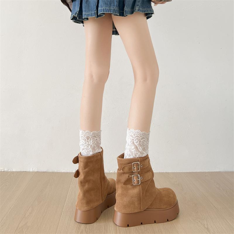 Fashion Fashion Belt Buckle Woman Ankle Boots Fashion Platform Thick Bottom Shoes Modern Short Botas Para Mujer 2025 New