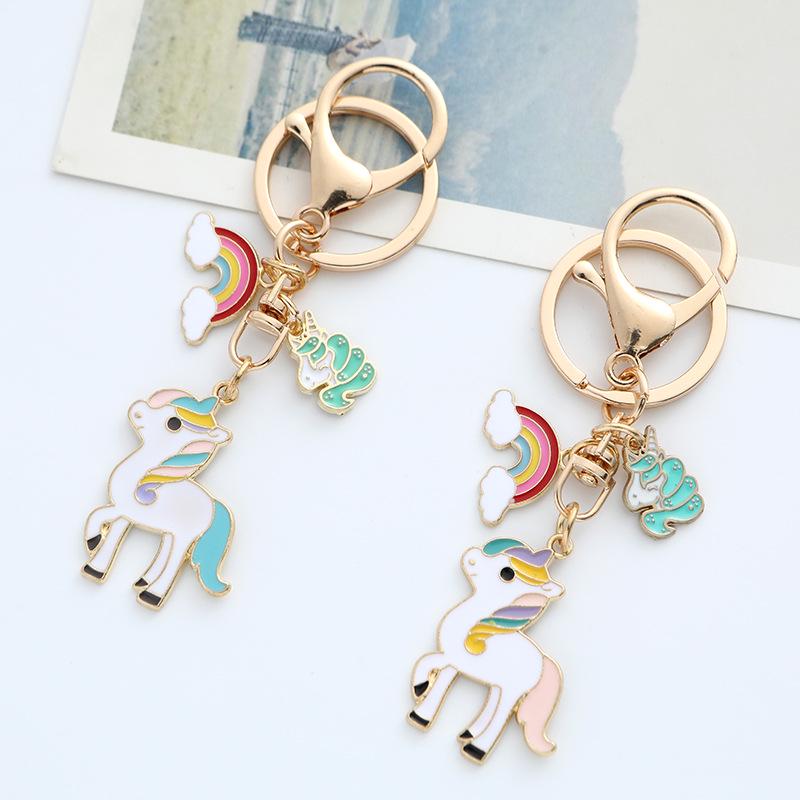 Rainbow Unicorn & Horse Carriage Keychain Pendant - Cute Couple Bag Charm