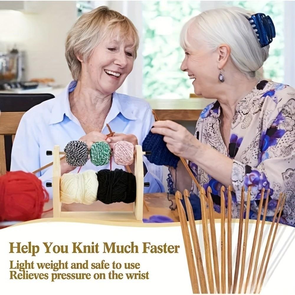 Double Layer Wooden Yarn Holder Vertical Rotating Detachable Frame Wool Storage Rack Manual Handmade Yarn Spool Organizer
