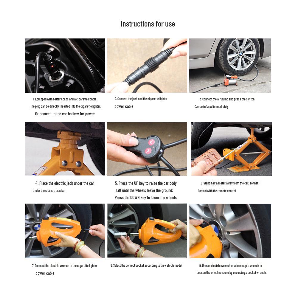 TBC Electric Kettle Style Jack Set: 2T/3T Electric Jack, Wrench & Air Pump