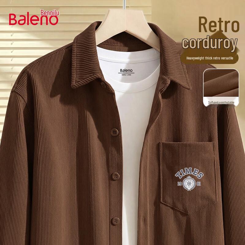 Мужская ретро рубашка-куртка Baleno из вельвета с длинным рукавом 4XL