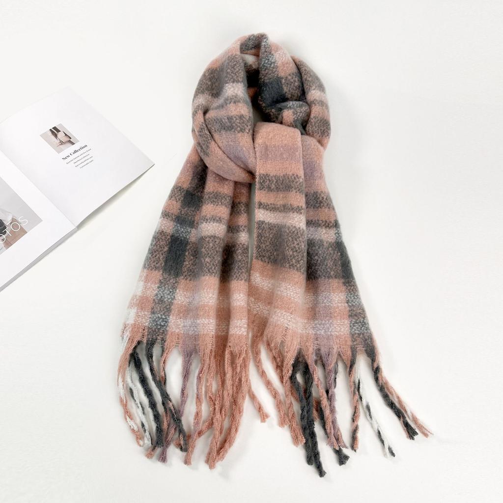 Classic Striped Plaid Seahorse Hair Scarf Women's Winter Warm Advanced Sense Rubbing Beard Long Fringed Scarf