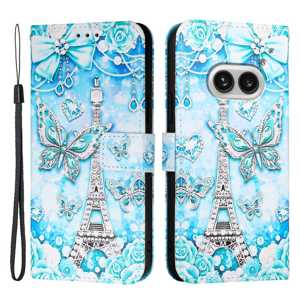 For Nothing Phone (2a) Plus/Phone (2a) Leather Case with Strap and Card Holder Pattern Printing Phone Stand Cover
