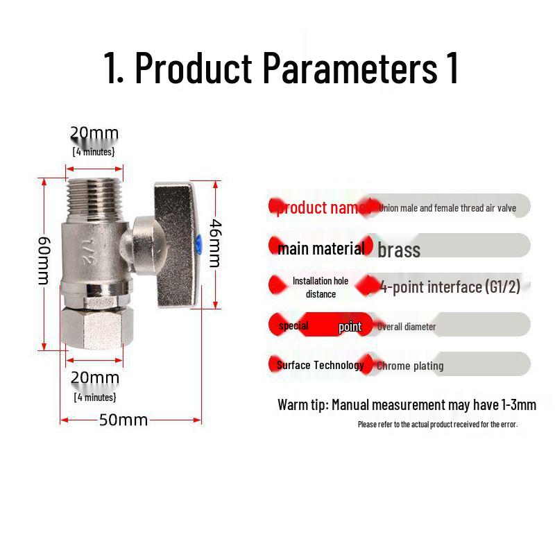 4-6 Point Copper DN15 Union Ball Valve, Thickened, Internal/External Thread, Straight-Through, for Hot/Cold Water Systems