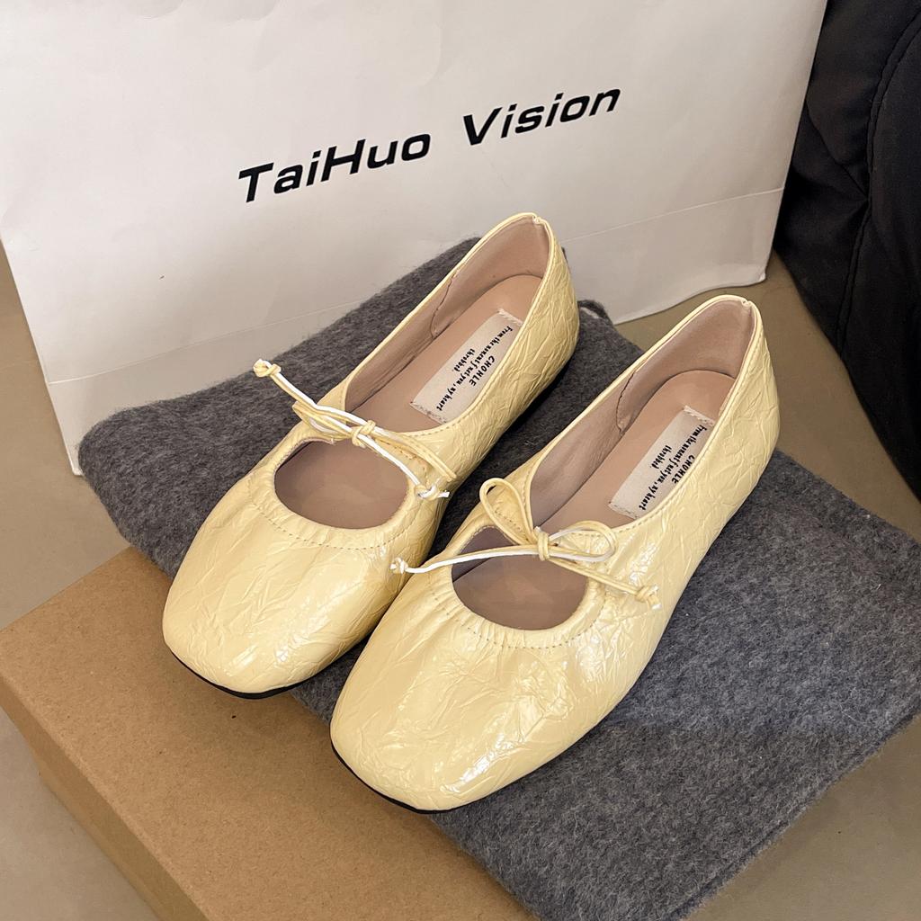 Fashion Women Ballet Flat Shoes 2025 Summer Square Toe Bow Women Loafers Shoes Lace Up Sandals Soft Casual Shoes Mujer De Zapatillas