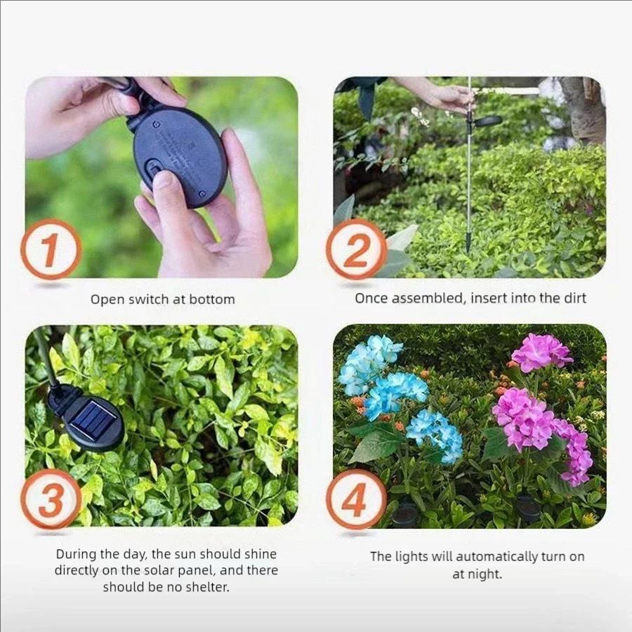 LED solar hydrangea flower ground mounted outdoor 3-head simulated flower decoration courtyard light