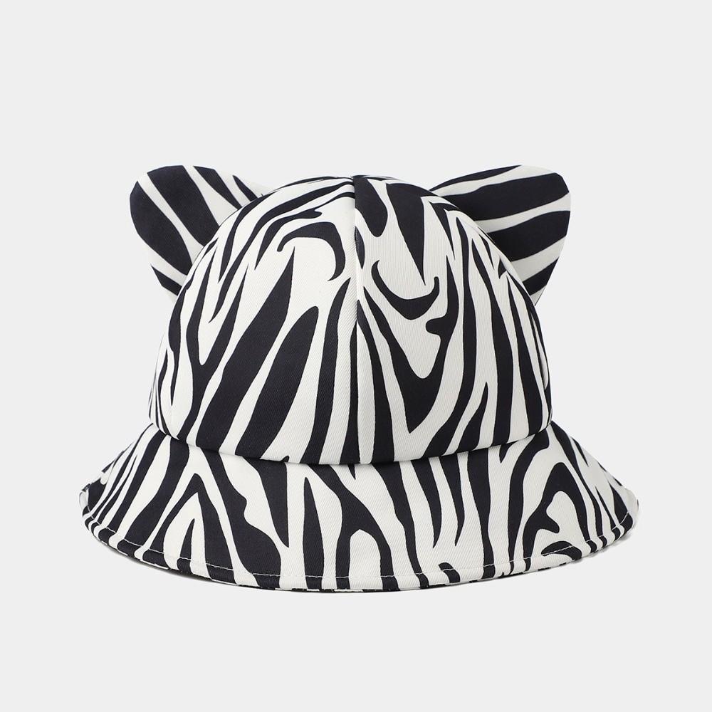Cow/ Leopard Print Bucket Hat Cat's Ears Basin Hats New Panama Fishing Cap Outdoor