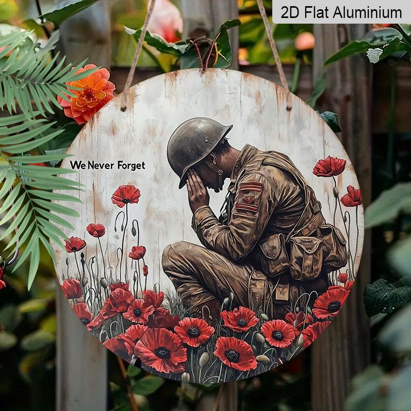 

2D Flat Aluminum Memorial Day-Themed Wall Decor Crouching Soldier Style Commemorative Gift 7.87 Inches X 7.87 Inches Suitable for Cafes, Offices 1pc