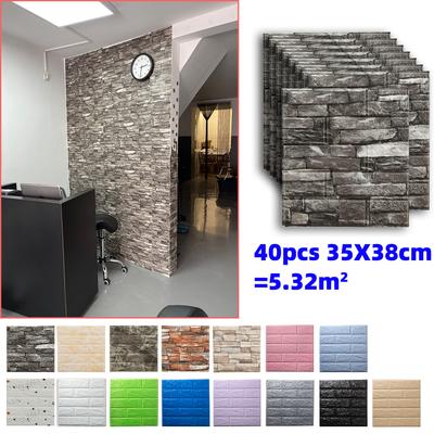Panneaux autocollants muraux en mousse 3D, 40 pièces, papier peint adhésif imperméable en brique, décor de salon, chambre à coucher, maison, salle de bain