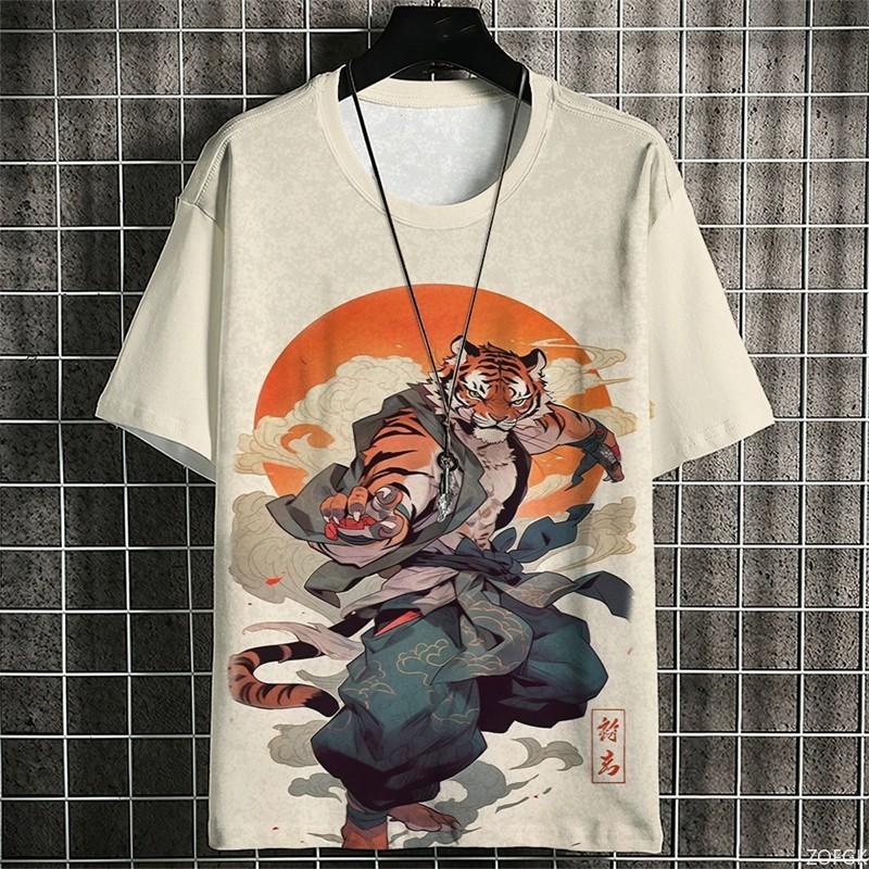 Japanese Samurai Cat Men Summer Fashion Short Sleeve 3d Printed Cartoon Clothing Anime