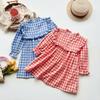 Korean Spring 2026 Plaid Dress for Girls - Lace & Lotus Leaf Collar, Long Sleeve Skirt