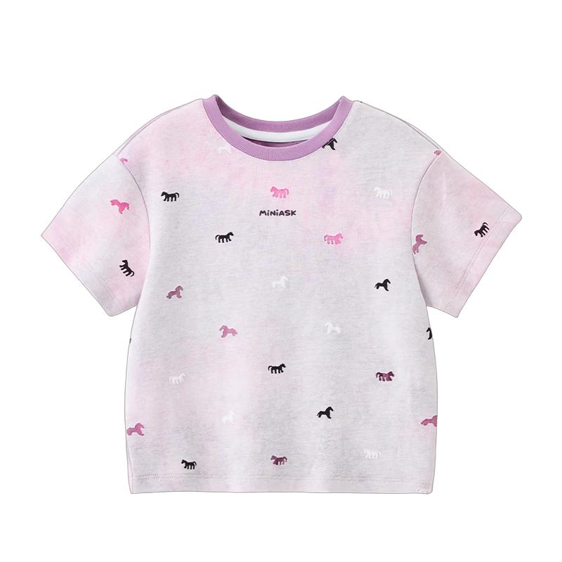ASK JUNIOR Girls  Tie-Dye Pony Print Short Sleeve T-Shirt 100