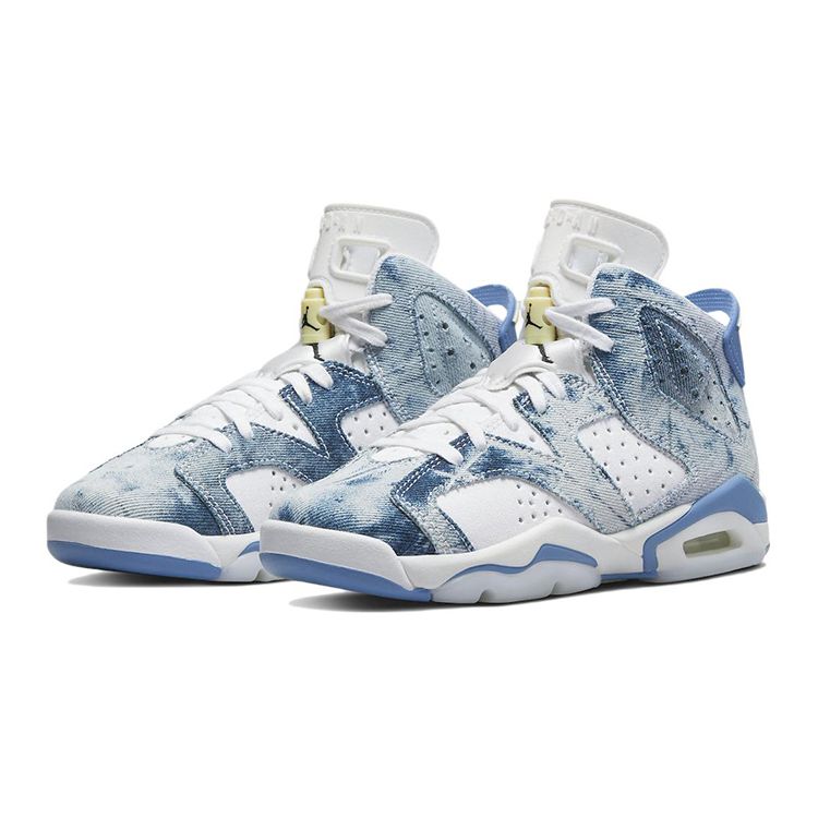 Air Jordan 6 Retro GS Yıkanmış Kot 2022 Çocuk Spor Ayakkabıları Mavi Beyaz Hollanda Mavisi DM9045-100