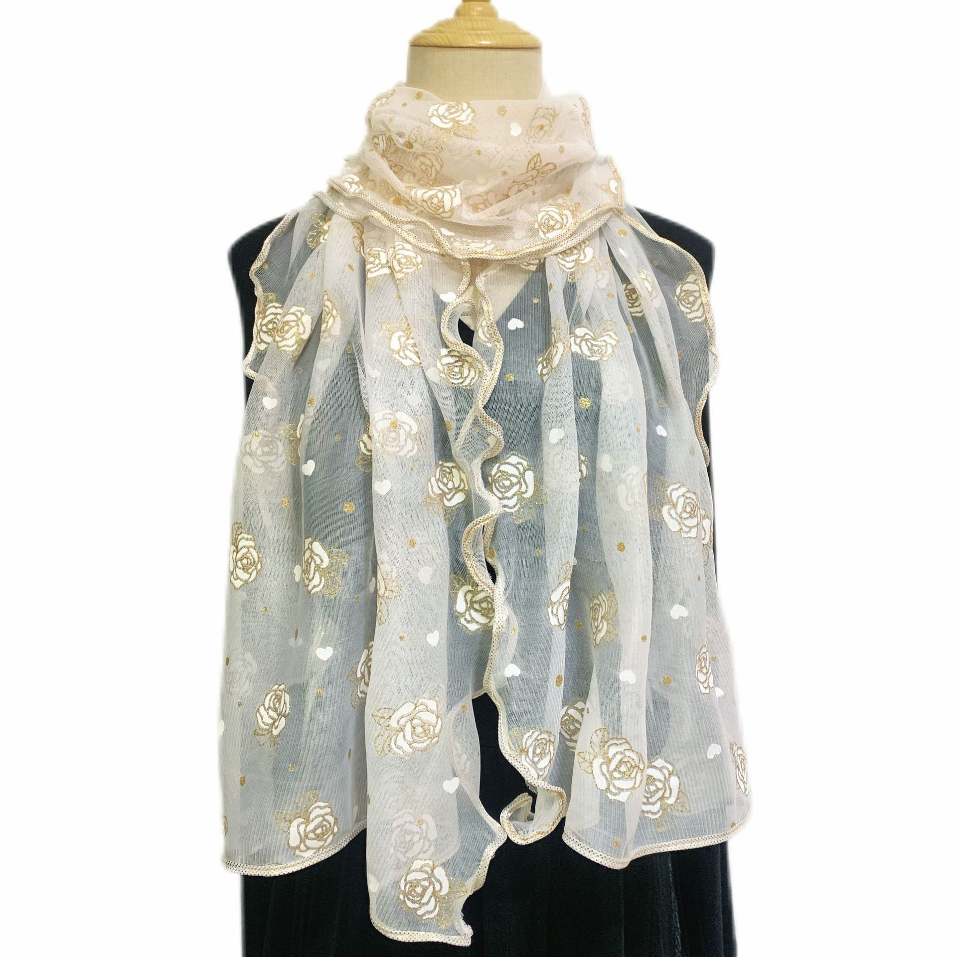 

Элегантный вышитый шарф, дышащий, ветрозащитный, шаль, многофункциональный, антимодный, для путешествий и использования на открытом воздухе белый