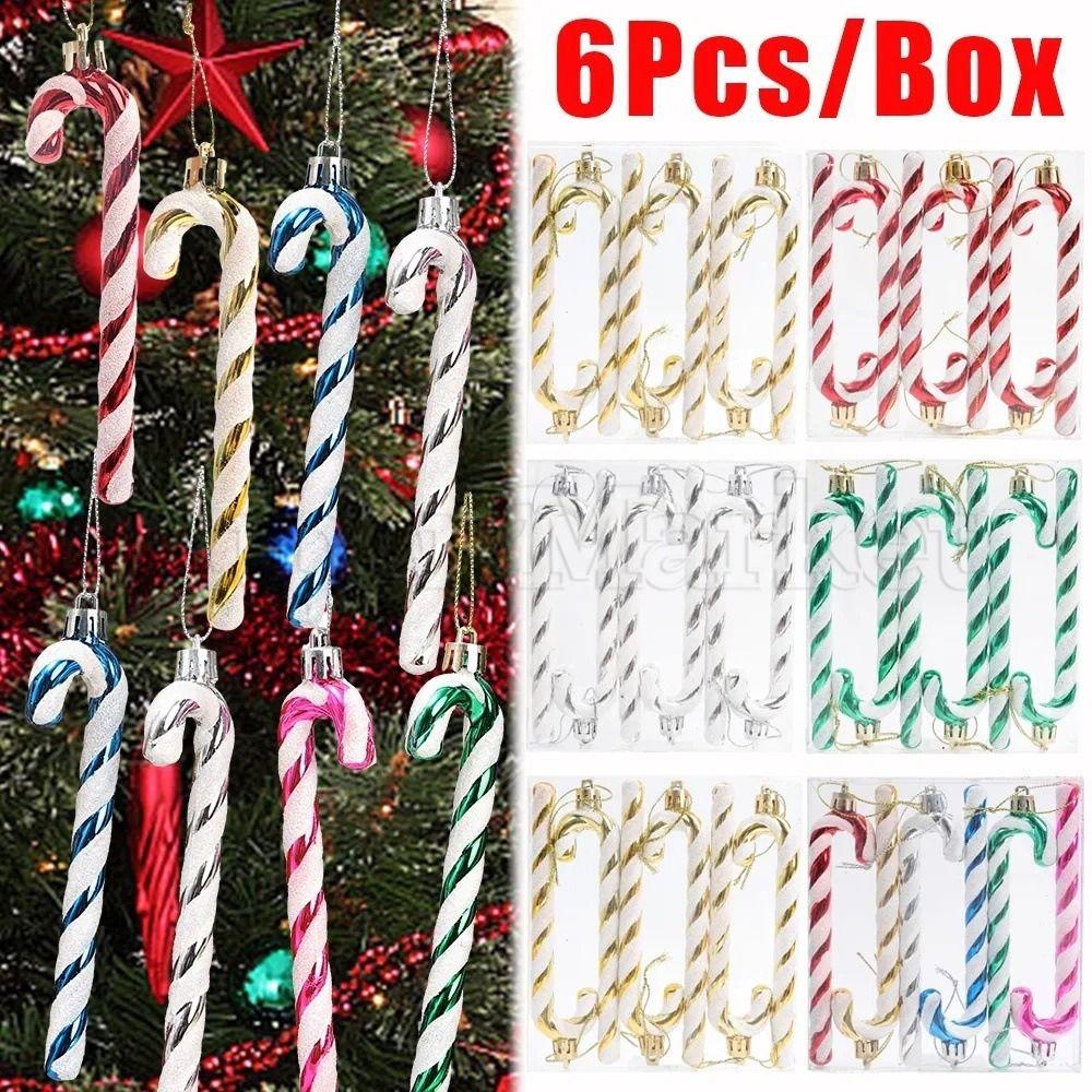 6pcs New Plastic Christmas Hanging Decoration Candy Cane 8 Colors Christmas Tree Ornament Electroplated Xmas Baubles