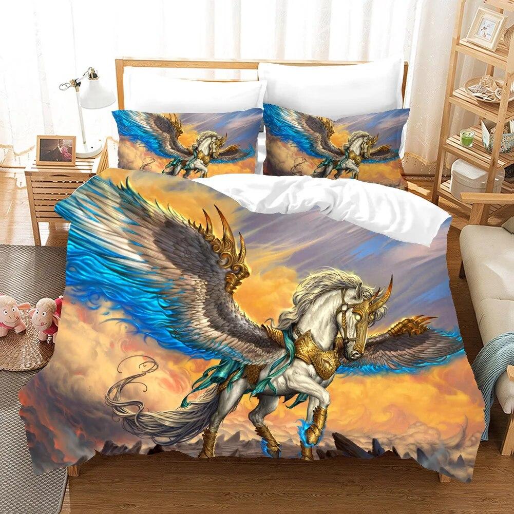 Unicorn Fiction Horses Bedding Set For Kids Cartoon Aniaml Duvet Cover Twin King Size 3D Quilt Cover Bed Set Wholesale