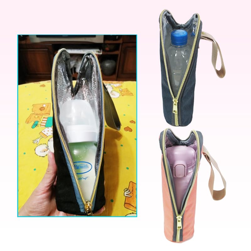 Panda Family Baby Bottle Case Pouch with Insulated Strap for PET Bottles and Water Bottles, Red