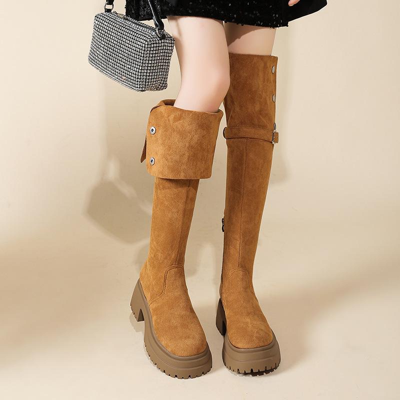 Thick-soled over-the-knee boots women's 2025 autumn and winter new thin suede boots women's long thin boots thick-legged high boots