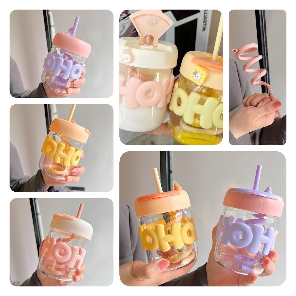 Chic Ins-style Portable Clear Water Bottle, High Temperature Resistant, Lovely Design!
