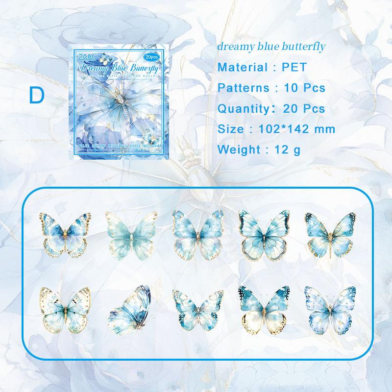 20pcs/pack PET Gilded Butterfly Stickers DIY Scrapbooking Collage Supplies Creative Decor Stationery Aesthetics Stickers