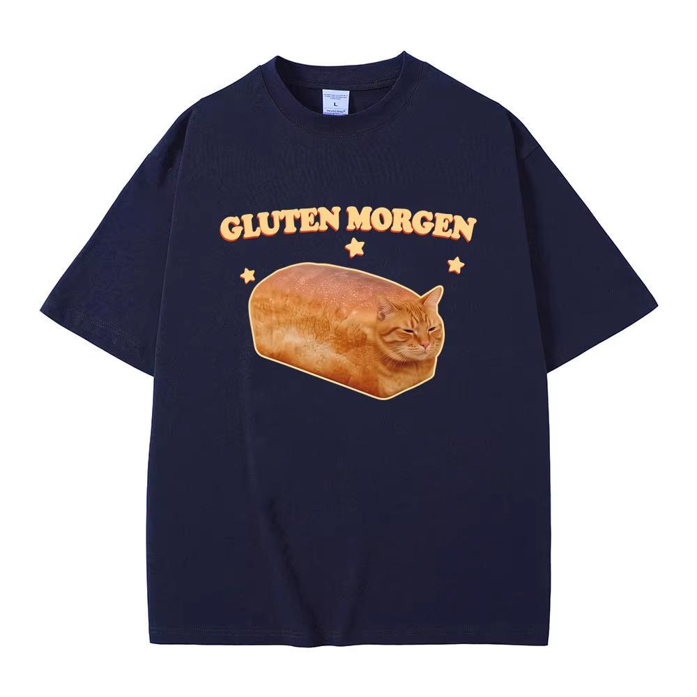 Gluten Morgen Funny Cat Meme T-shirts Silly Cats T Shirt Men Women Casual Humor Tee Shirt Oversized T-shirts