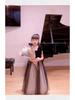 Girls' Black Mesh Formal Choir Dress - Elegant Autumn Performance Costume for Piano & Violin