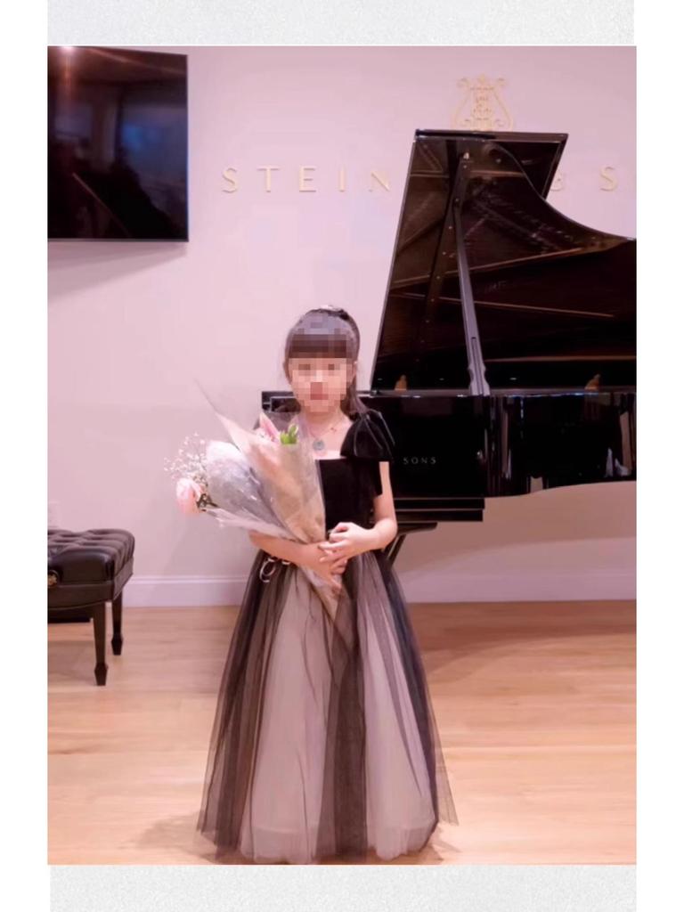 Girls' Black Mesh Formal Choir Dress - Elegant Autumn Performance Costume for Piano & Violin