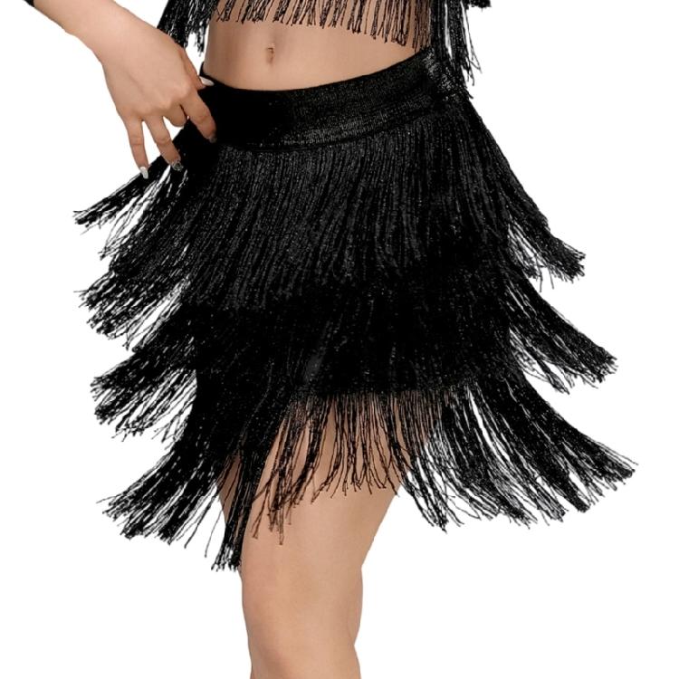 

High Stretch Latin Dance Costume Body Moving Fringe Design Breathable Fabric Professional Performances Outfit M чорний