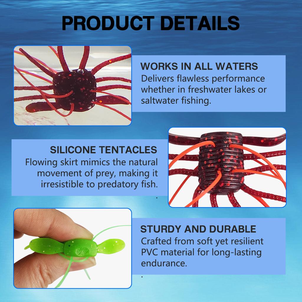 1.8g&2.8g 10pcs Sinking Soft Fishing Lure Wacky Worms with Multiple Tentacles Bass Fishing Artificial Bait Tackle