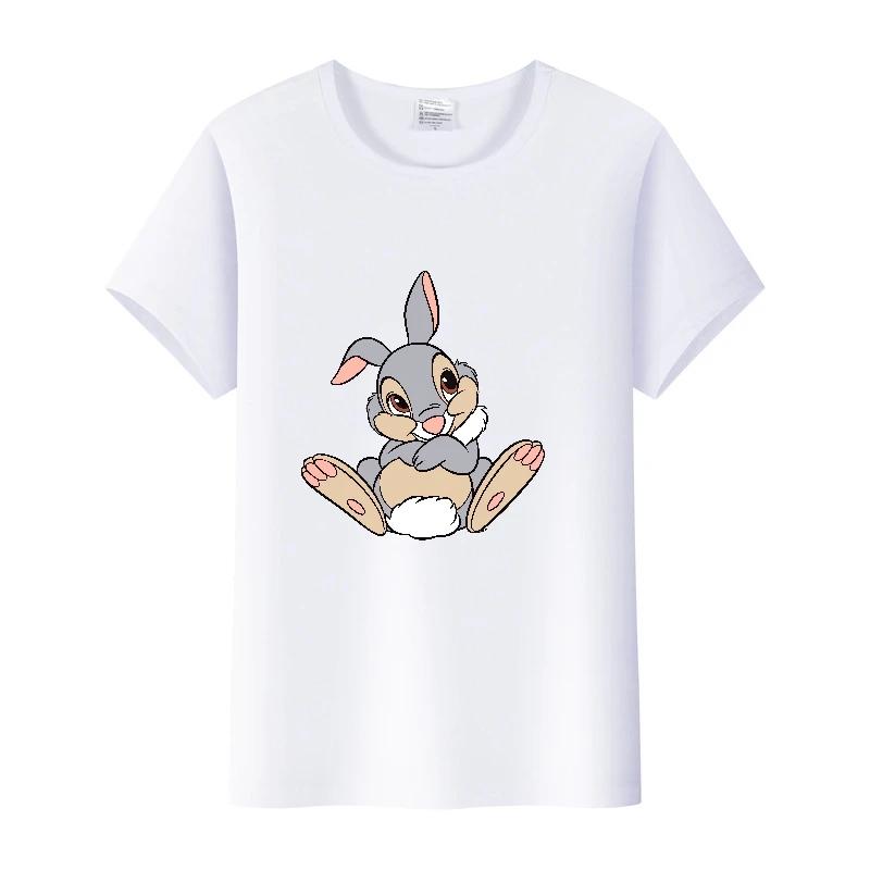 Kawaii Clothes Y2K Tshirt Plus Size Tops Unisex Cartoon Bambi Thumper Graphic T-shirt Summer Blouses White Tees