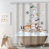 Cute Cat And Dog Shower Curtain, Cartoon Corgi Pet Pattern Fabric Bath Decor With 12 Hooks For Kids Bathroom Bathtub, 1Pc