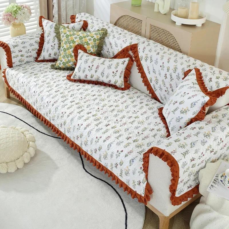 Selling All Cotton Small Fresh Floral Sofa Mat New Anti Slip Pad Cover Fabric Wash Cotton Sofa Cover Cloth Sofa Cover