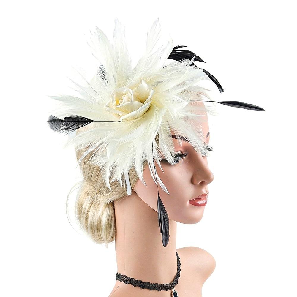 Dual-purpose Feather Headdress Colorful Lady Fascinators Retro Flower Headpieces  Wedding