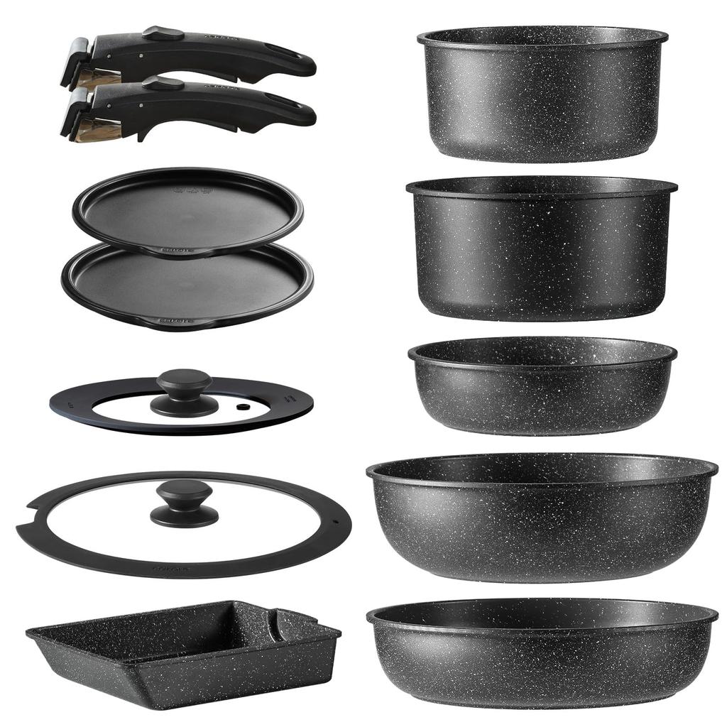 CAROTE Poêle 12 Cuisinière à Gaz IH Sans PFOA et Autres Substances Nocives Professionnelle Amovible Marbre Parfait pour le Nouvel Ensemble Série EW, Pièces, &