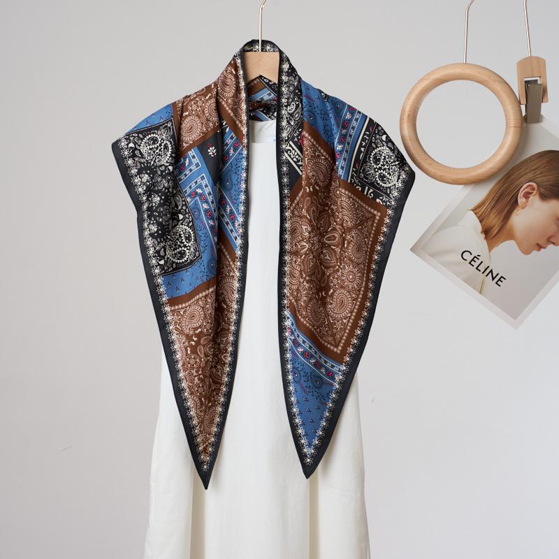 Summer Atmosphere Wearing Belt Waist Seal Twill Silk Simulation Silk Cool Triangle Scarf Cashew Print Women's Silk Scarf