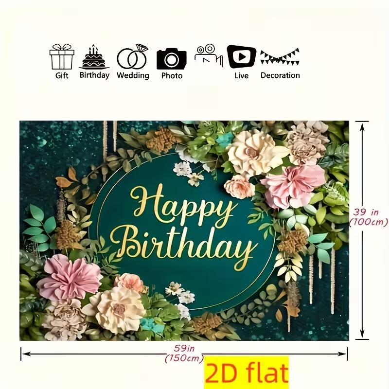 2D Boho Greenery Happy Birthday Photo Booth Backdrop