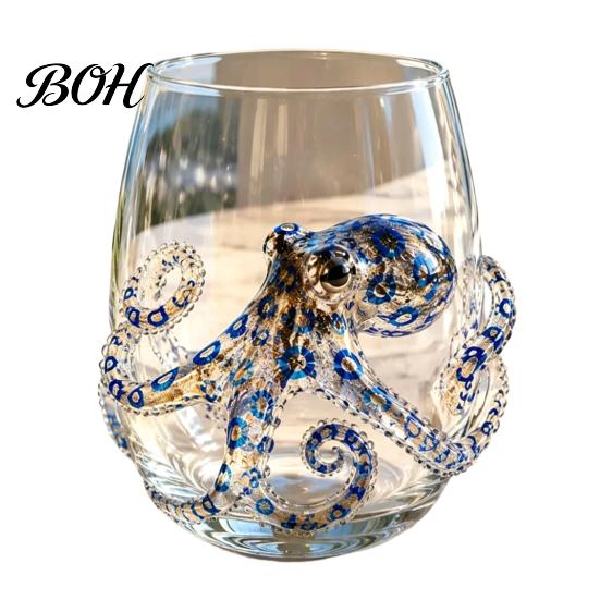 Εκλεπτυσμένο Παραθαλάσσιο Στυλ Ποτήρια 12oz Κούπα Νερού Χταπόδι, Ανάγλυφο Σχέδιο, Χειροποίητο Θαλάσσιο Δημιουργικό Ποτήρι με Καλαμάκι για Λάτρεις του Ωκεανού