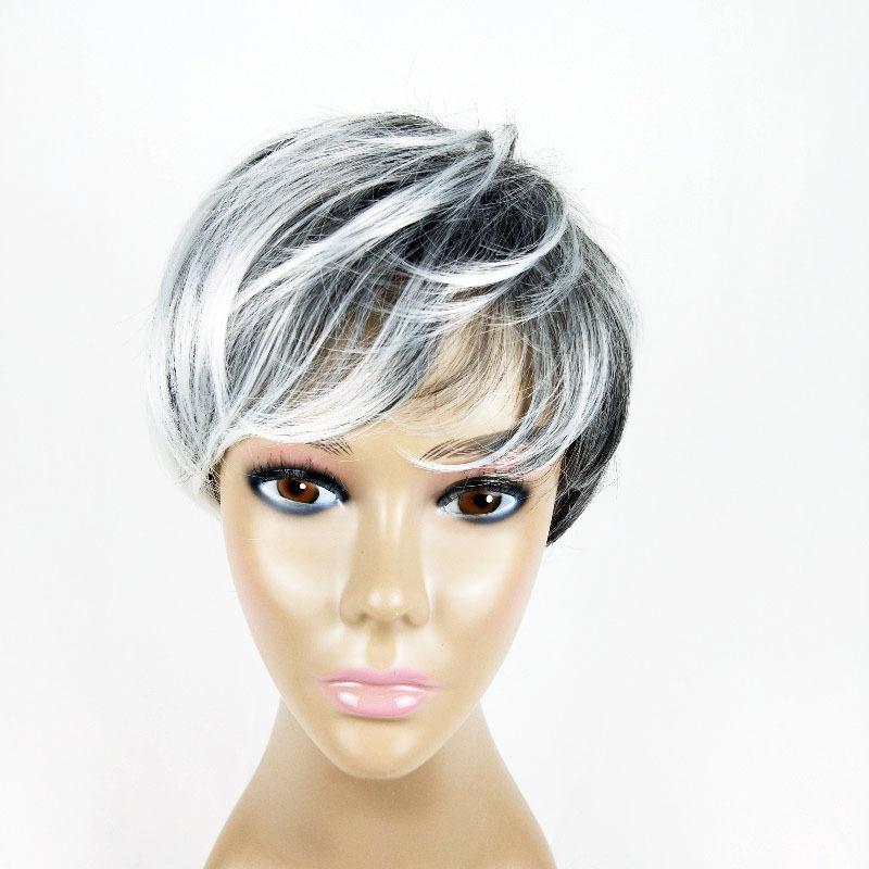 Wig Female European And American Fashion Short Hair Female Black And White Chemical Fiber Headgear