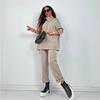 A New Autumn and Winter Fashion Casual Set for Women, A Solid Color Long-sleeved Shirt, Long Pants and Stand-up Collar Two-piece Set