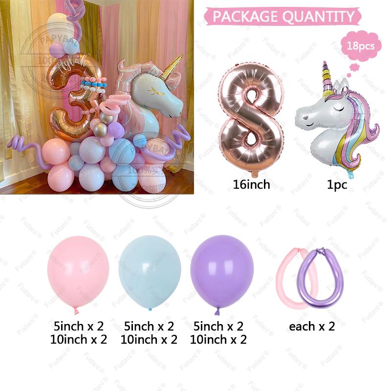 18Pcs Rainbow Unicorn Birthday Decoration Balloons Set Girl Pink Latex Balloon Birthday Supplies Baby Shower Air Globos
