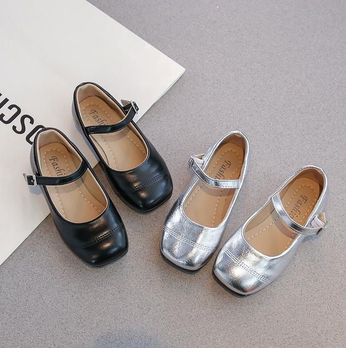 Girls Flat Shoes Soft Color Silver Black Narrow Kids Mary Janes Square End Comfortable Kids School Party Wedding Shoes 26-37 New