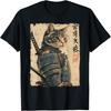 Samurai Cat Warrior Japanese Ukiyo-e Artwork Cat Samurai T-Shirt(1)