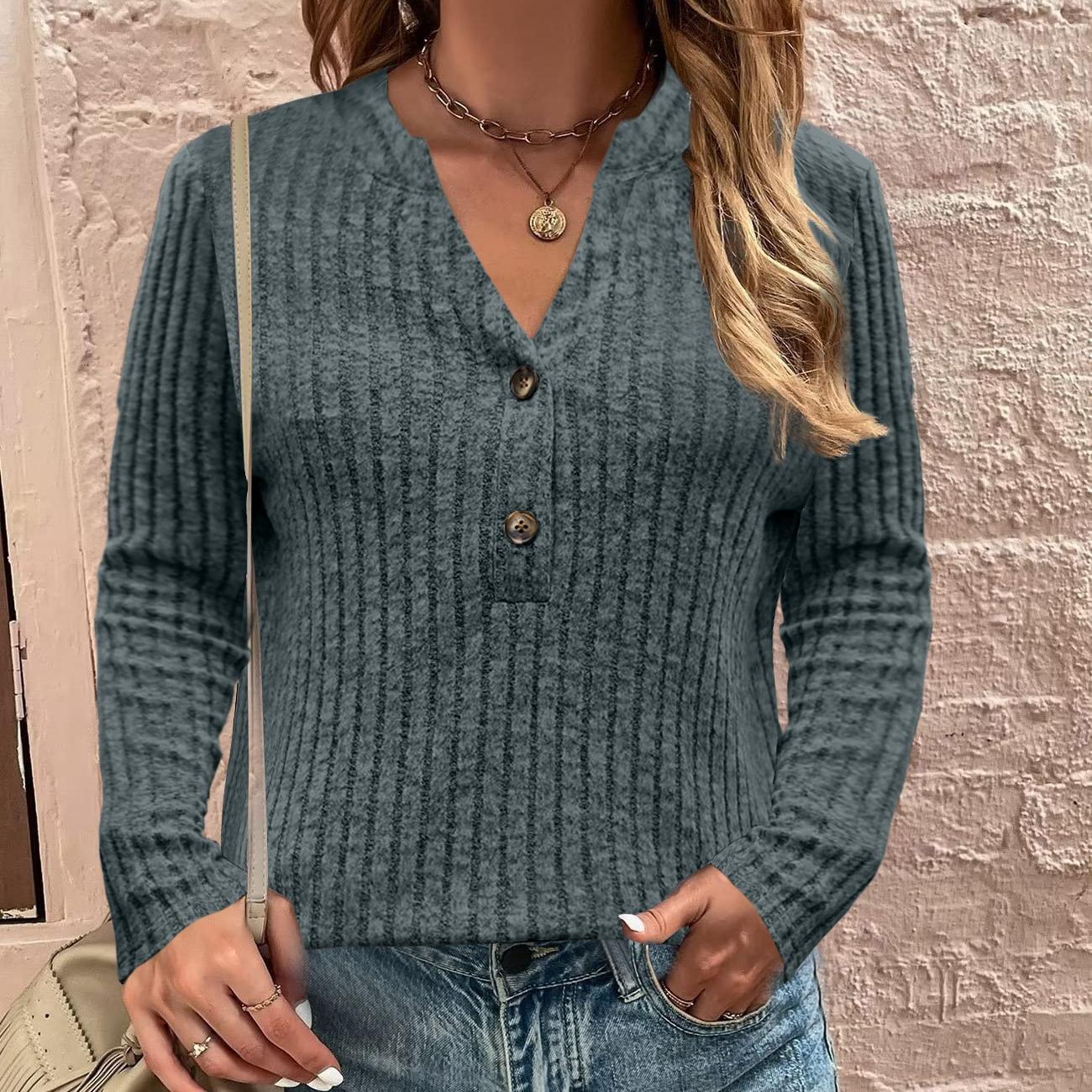 

QICED Осенне-зимний женский повседневный топ в рубчик с пушком, на пуговицах, с длинным рукавом XXXL армия зеленый