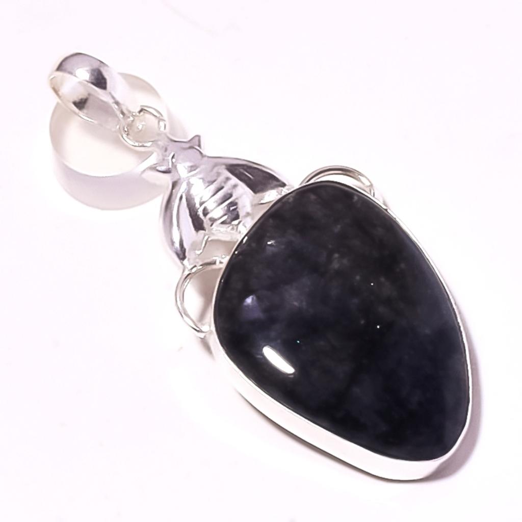 Black Rutile Gemstone Handmade Ethnic Birthday Gift Jewelry Pendant 2.1" P7s16
