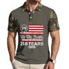 Men's Loose Fit Casual Short Sleeve Polo Shirt with Digital Camouflage Sleeves and Printed Flag Graphic 250 Years Commemorative Design